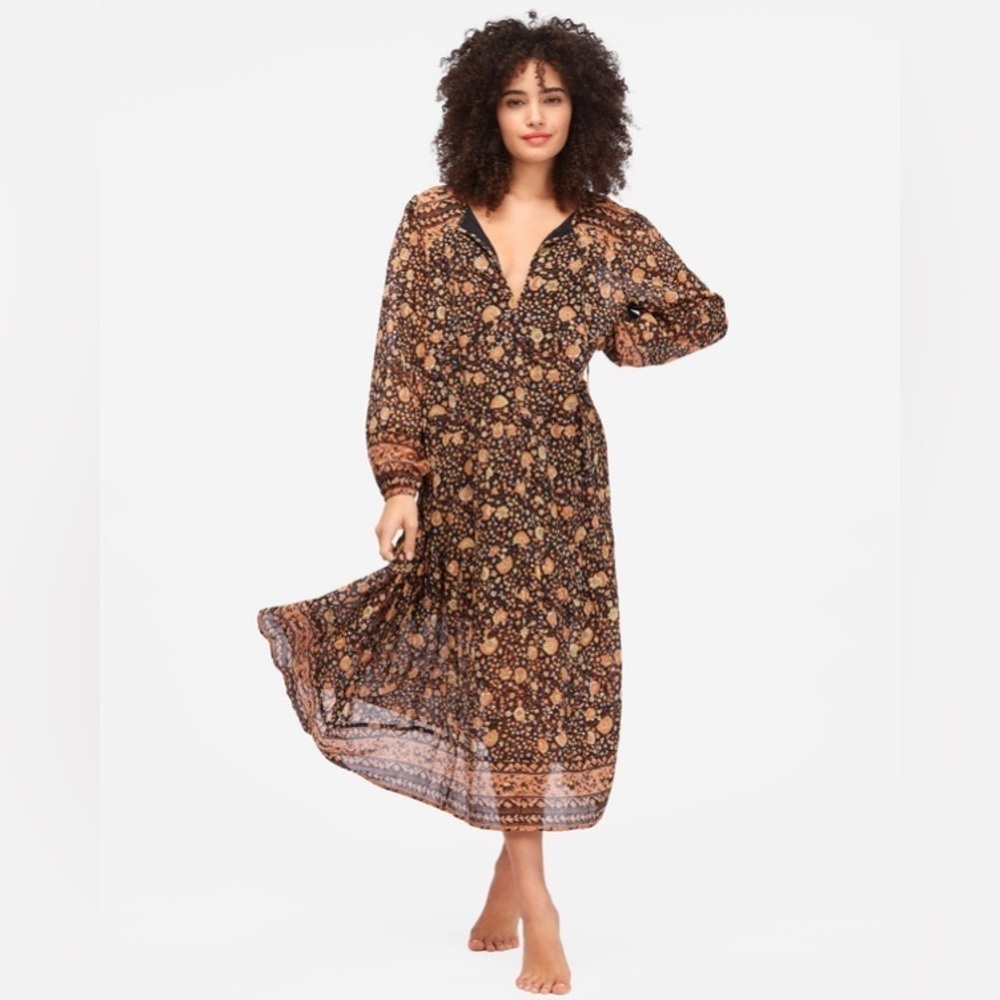 Billabong Stormy Night Fall Floral Boho Midi Cotton Gauze Floaty Long Sleeve